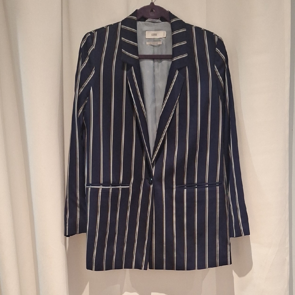 Closed Dark Blue Blazer with Baby Blue And Tan Stripes Single Breast Size M